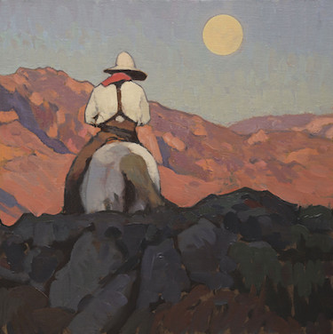 Glenn Dean, "Setting Sun, Rising Moon." 20x20" Oil